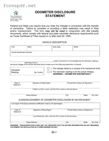 Free Texas Odometer Statement PDF Form