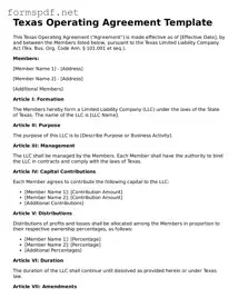 Free Operating Agreement Form for Texas
