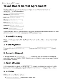 Free  Room Rental Agreement Form for Texas