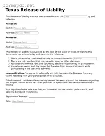 Free  Release of Liability Form for Texas