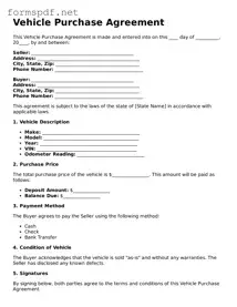 Fillable Vehicle Purchase Agreement Form