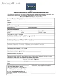 Free Veterinary Certificate Travel PDF Form