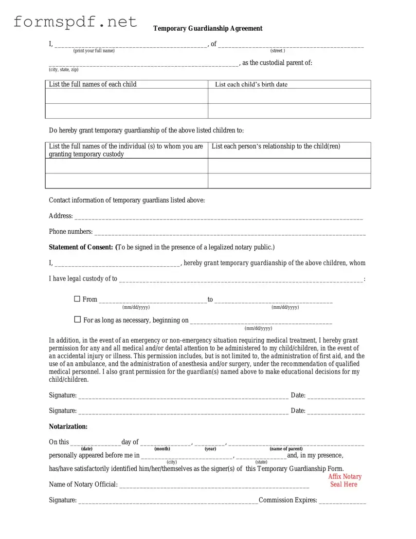 Free Temporary Custody PDF Form