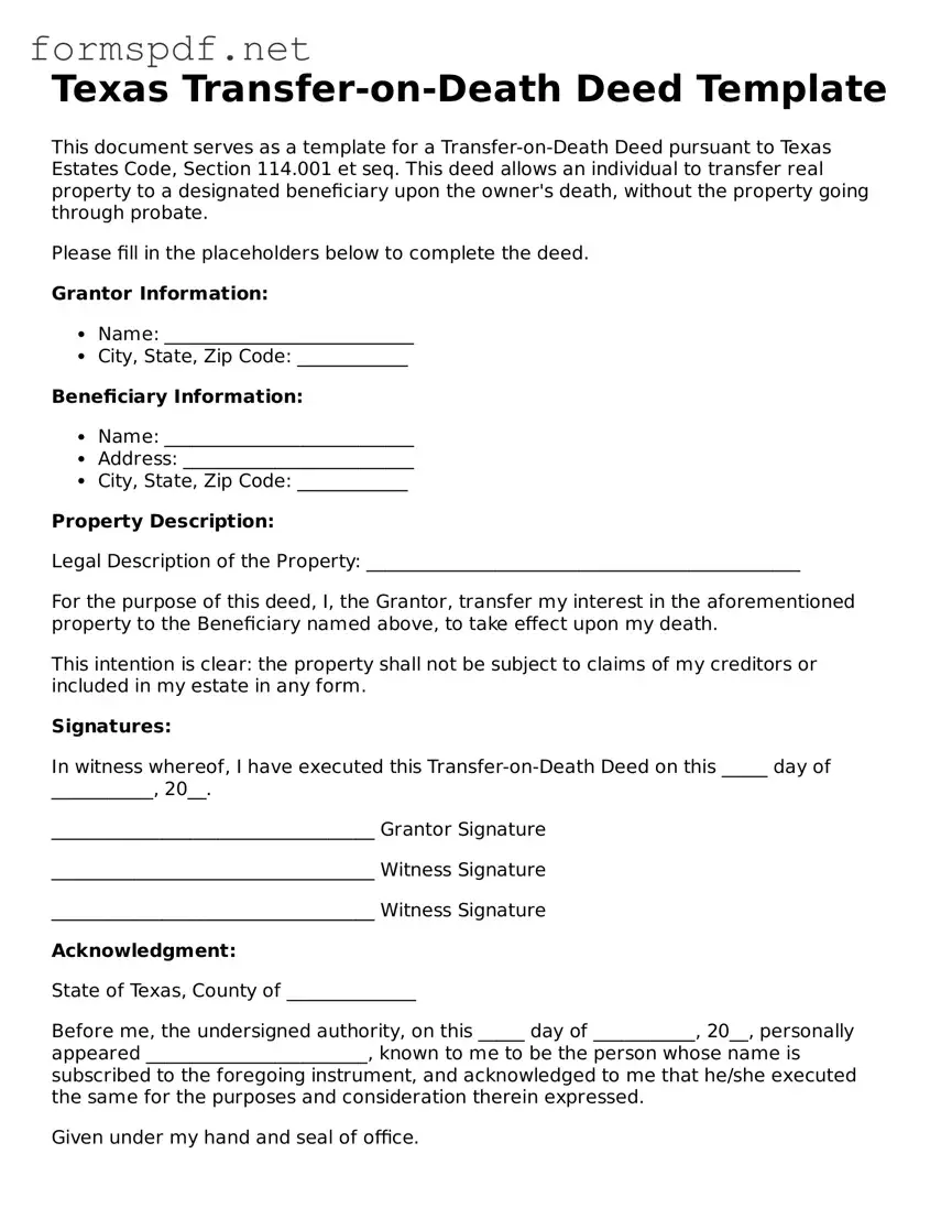 Free  Transfer-on-Death Deed Form for Texas
