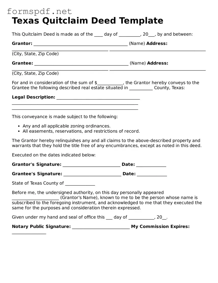 Free  Quitclaim Deed Form for Texas