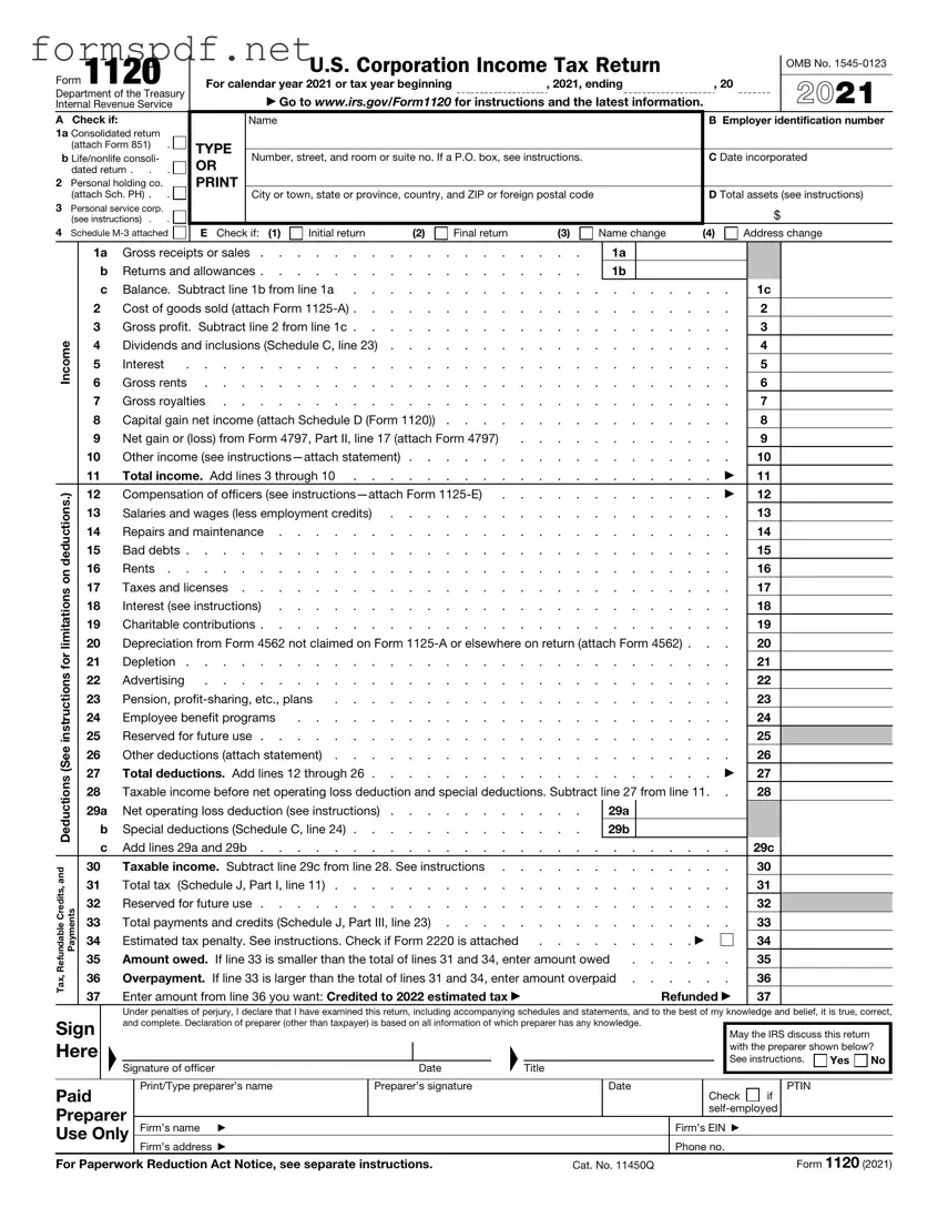 Free IRS 1120 PDF Form