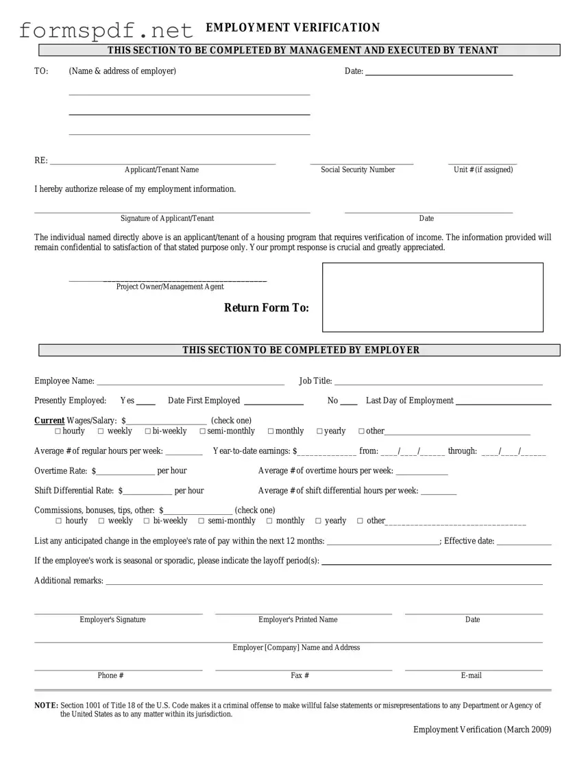 Free Employment verification form PDF Form