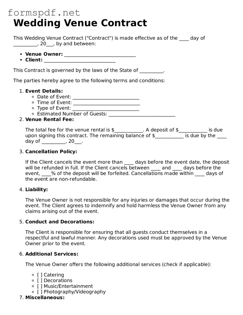 Fillable Wedding Venue Contract Form