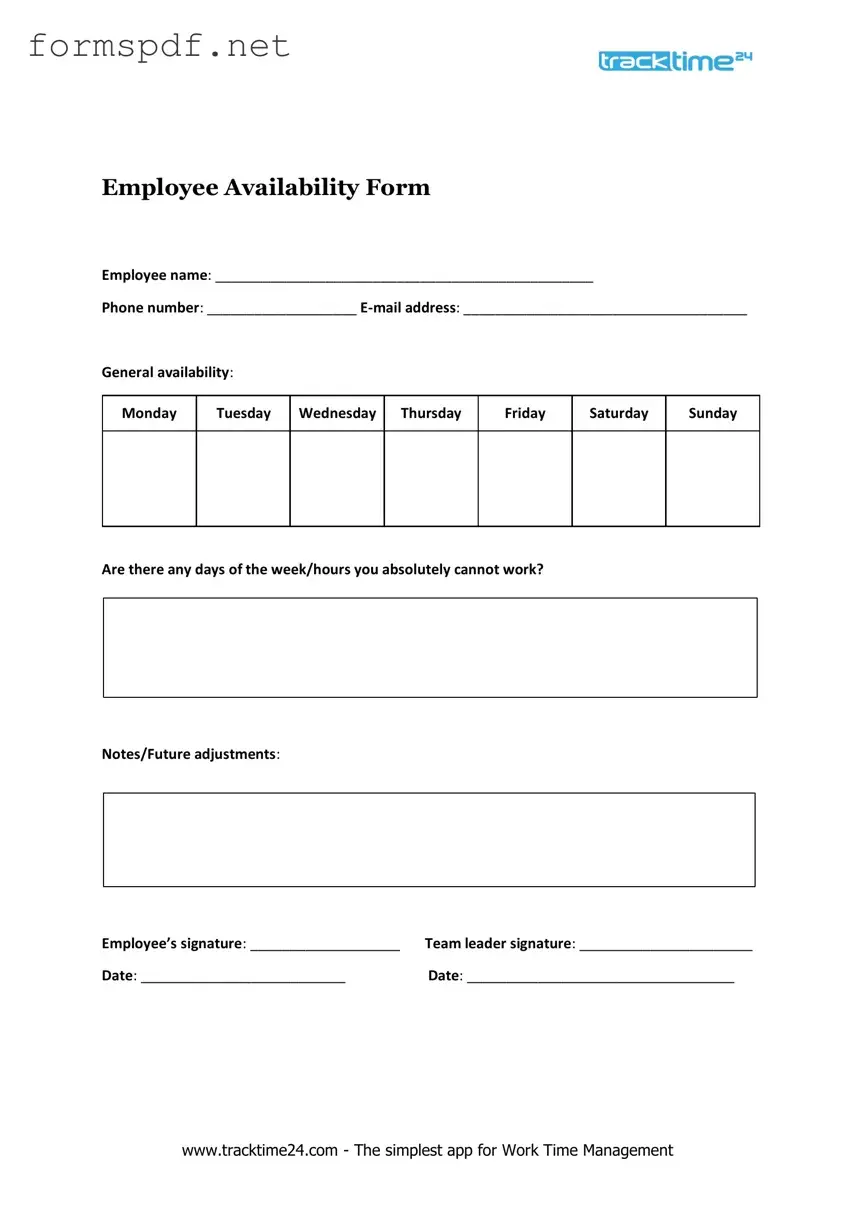 Free Employee Availability PDF Form