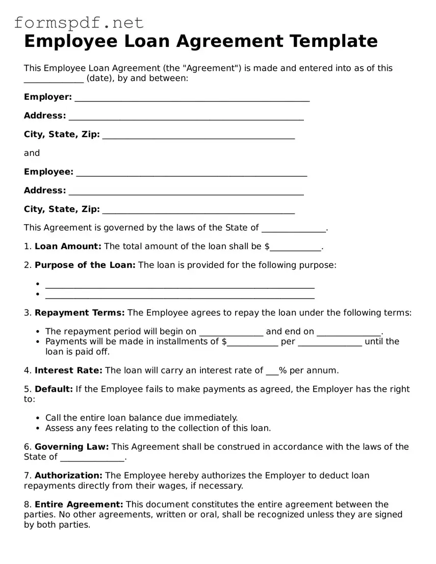 Fillable Employee Loan Agreement Form