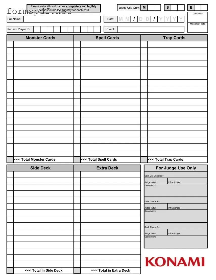 Free Konami Decklist PDF Form
